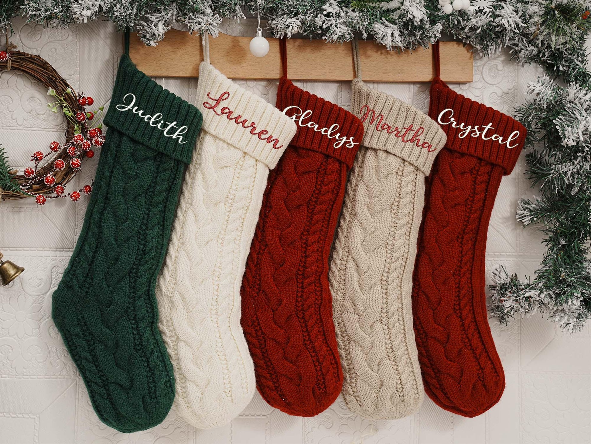 2025 Embroidered Christmas Stocking, Personalized Family Christmas Stockings, Knitted Stockings With Name, Monogram Stocking, Holiday Decor Gift