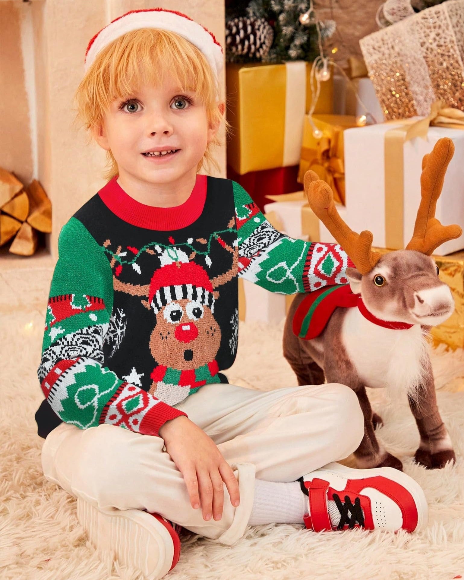 Christmas Reindeer Kids Ugly Sweater, Kids Ugly Christmas Sweater, Knitted Christmas Jumper