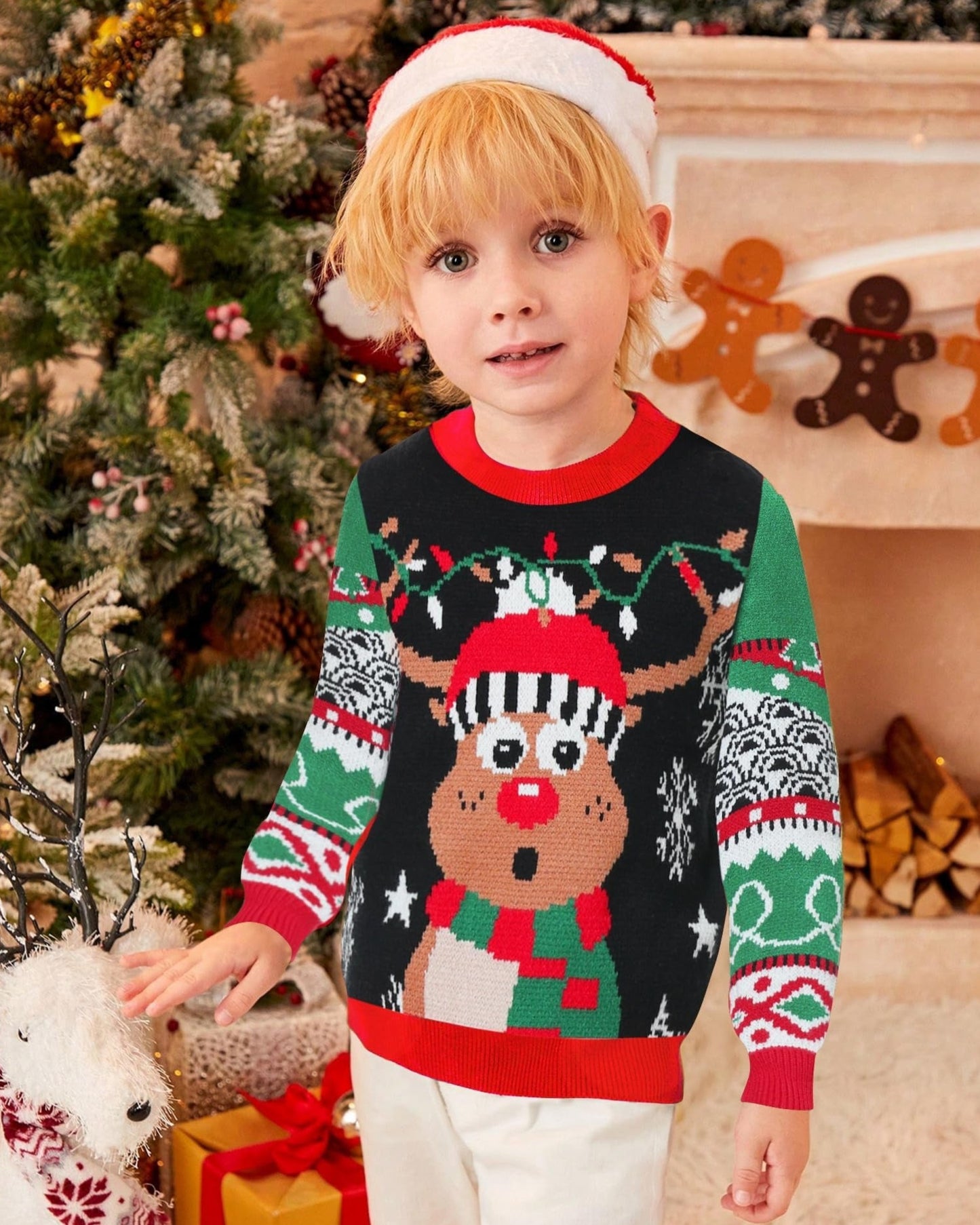 Christmas Reindeer Kids Ugly Sweater, Kids Ugly Christmas Sweater, Knitted Christmas Jumper