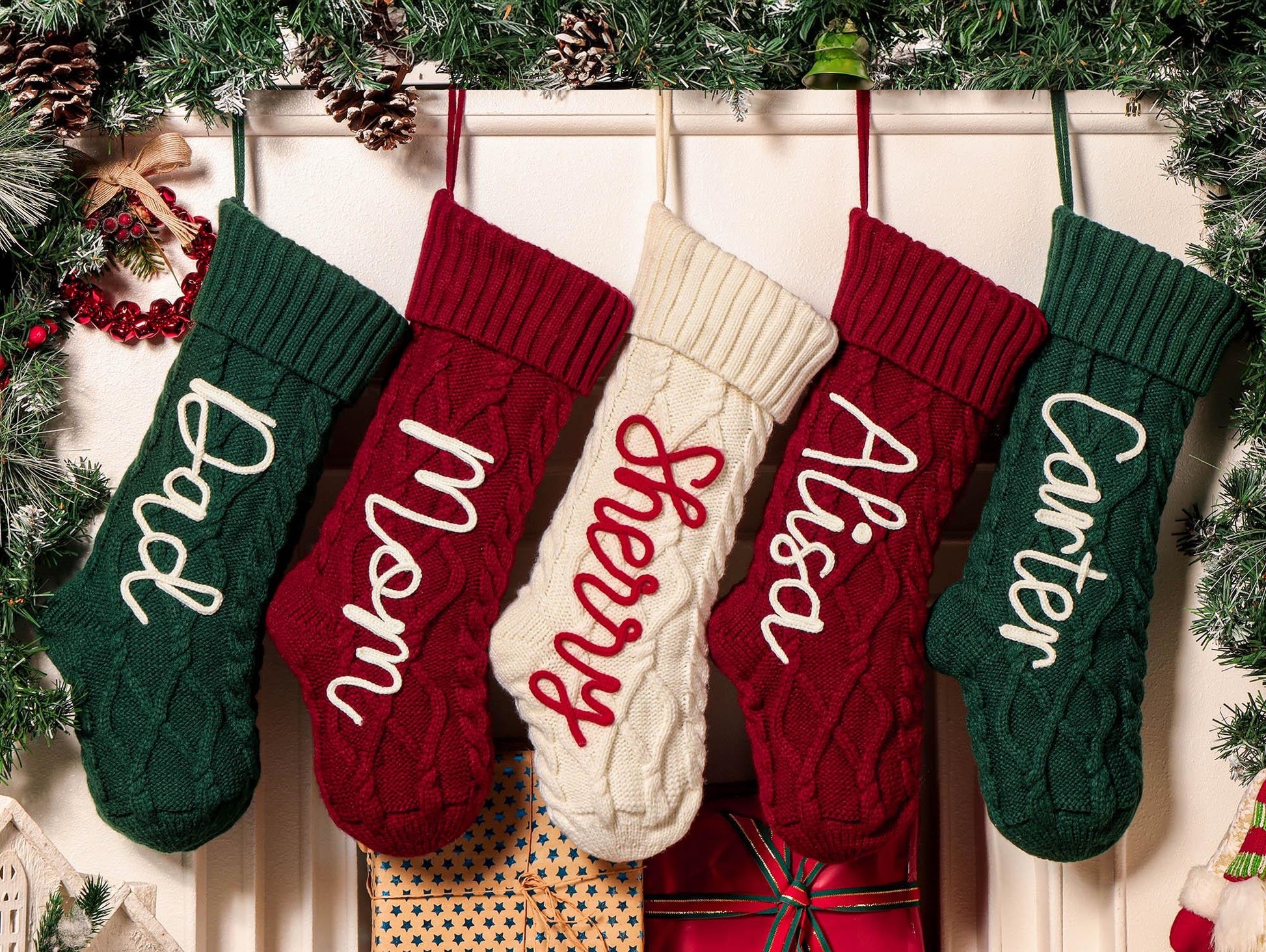 Personalized Christmas Stockings, 2025 Knitted Christmas Stockings with Name, Christmas Family Stockings, Holiday Stockings, Holiday Decor