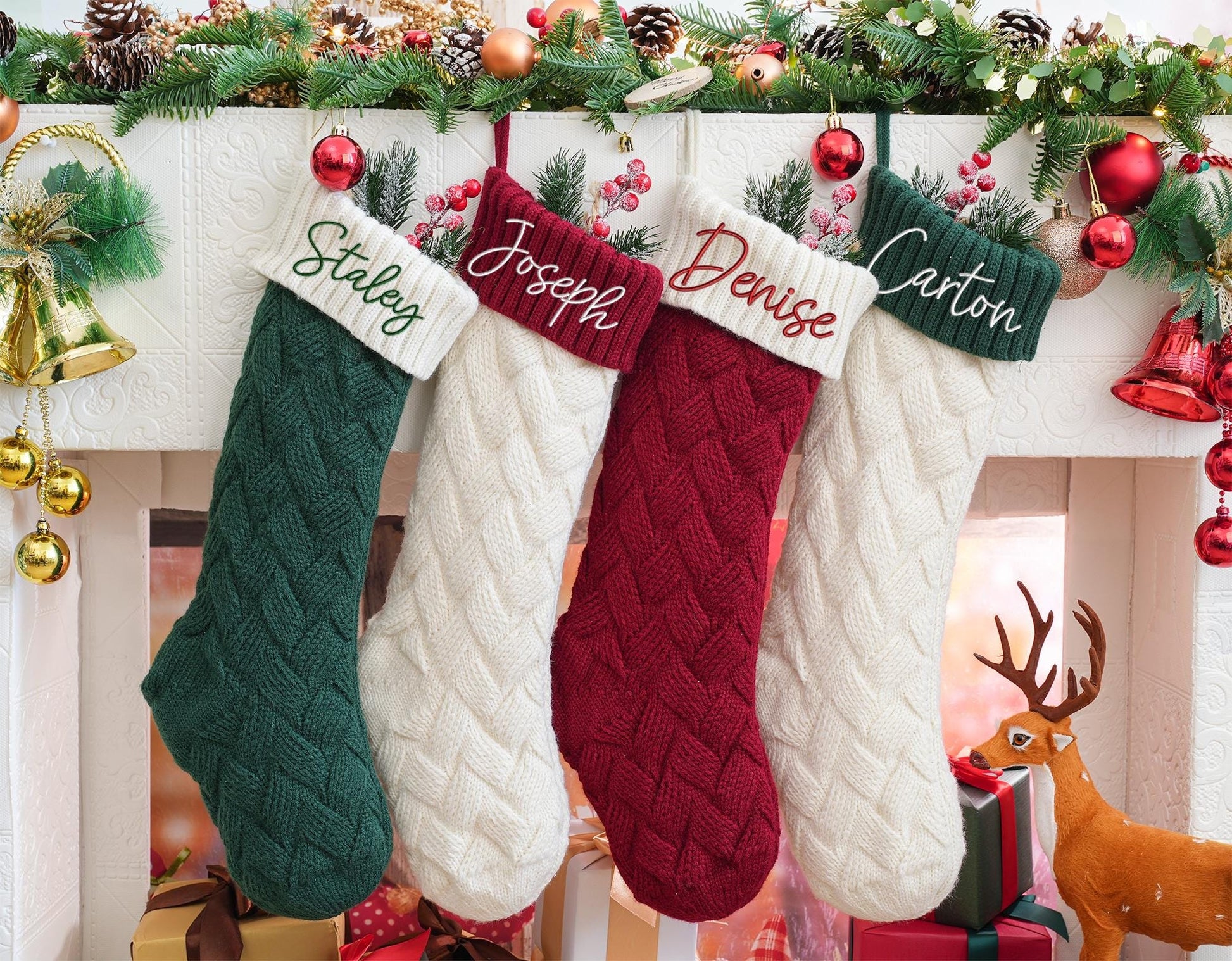 2025 Knitted Christmas Stockings, Monogram Family Christmas Stocking Gifts, Embroidered Christmas Stockings, Named Christmas Stockings