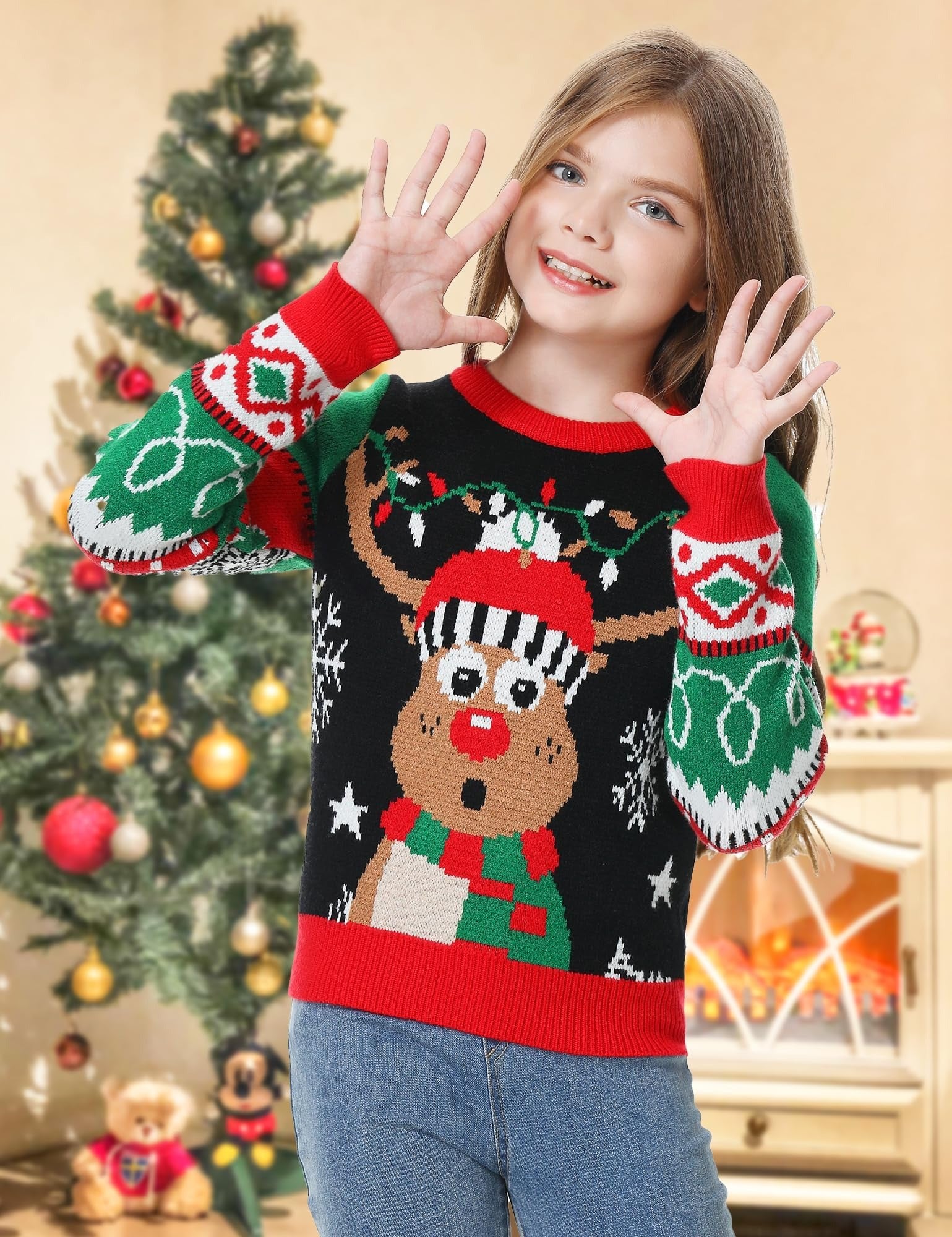 Christmas Reindeer Kids Ugly Sweater, Kids Ugly Christmas Sweater, Knitted Christmas Jumper