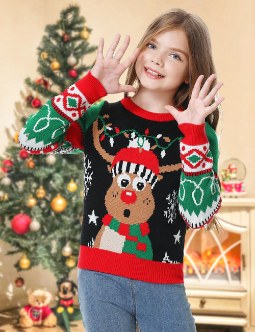Christmas Reindeer Kids Ugly Sweater, Kids Ugly Christmas Sweater, Knitted Christmas Jumper
