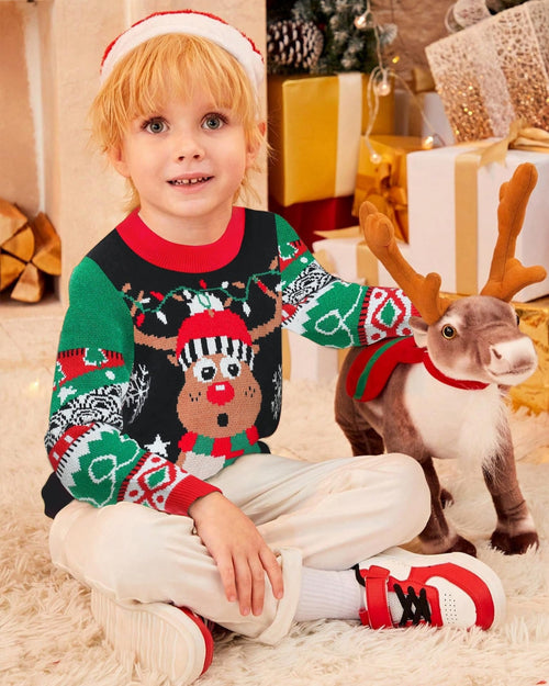 Christmas Reindeer Kids Ugly Sweater, Kids Ugly Christmas Sweater, Knitted Christmas Jumper