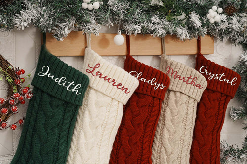 2025 Embroidered Christmas Stocking, Personalized Family Christmas Stockings, Knitted Stockings With Name, Monogram Stocking, Holiday Decor Gift