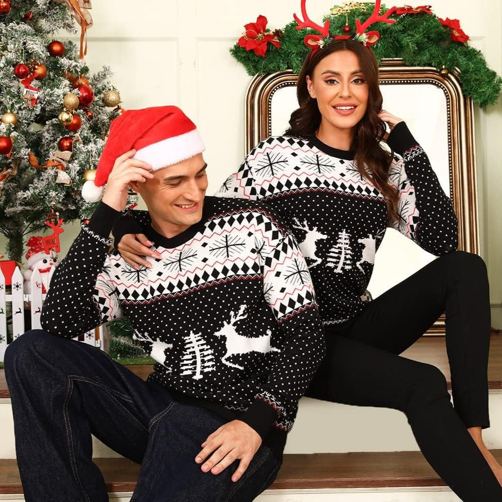 Totatuit Family Matching Christmas Ugly Sweater, Reindeer Snowflakes Ugly Christmas Sweater, Knitted Christmas Jumper