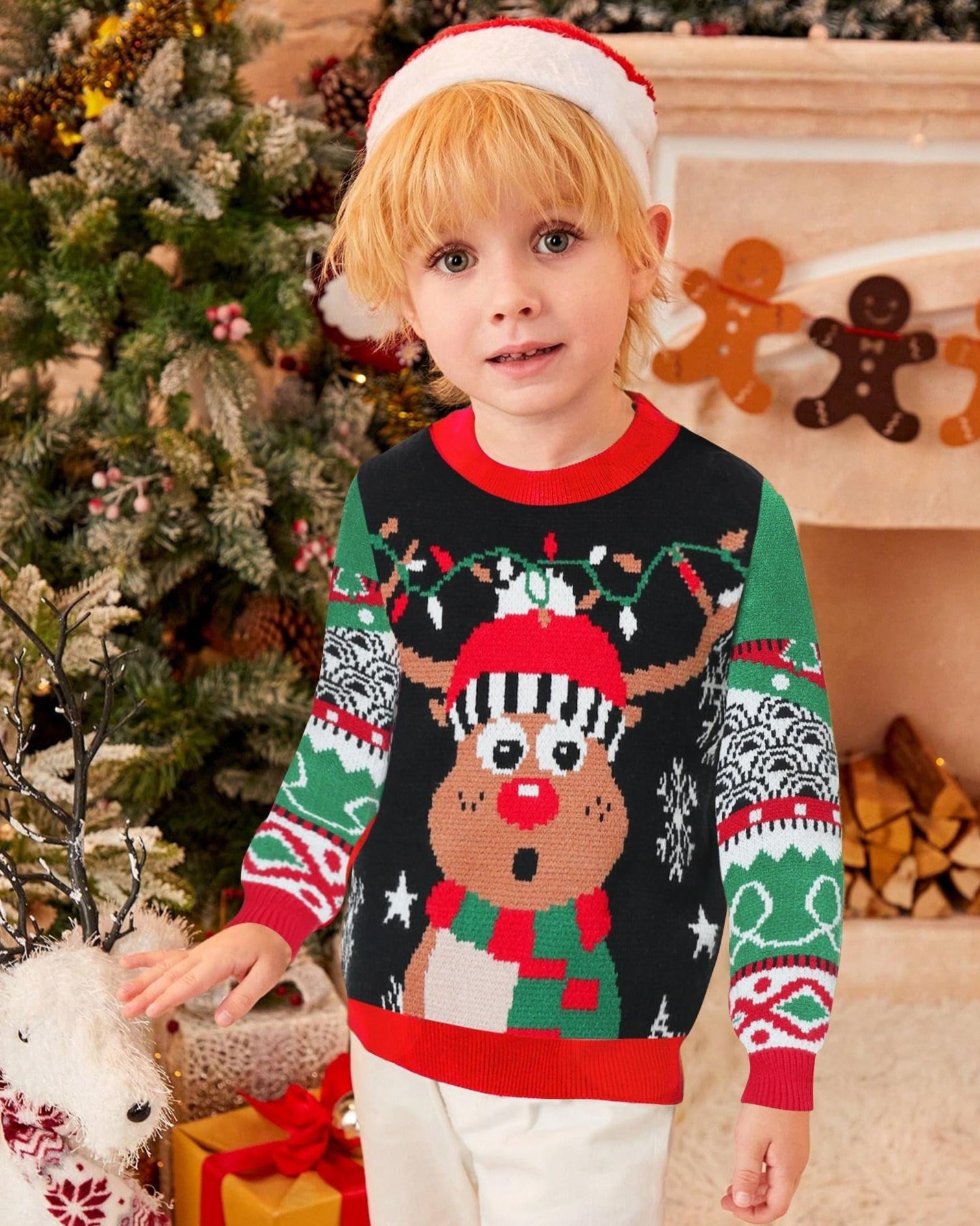 Christmas Reindeer Kids Ugly Sweater, Kids Ugly Christmas Sweater, Knitted Christmas Jumper