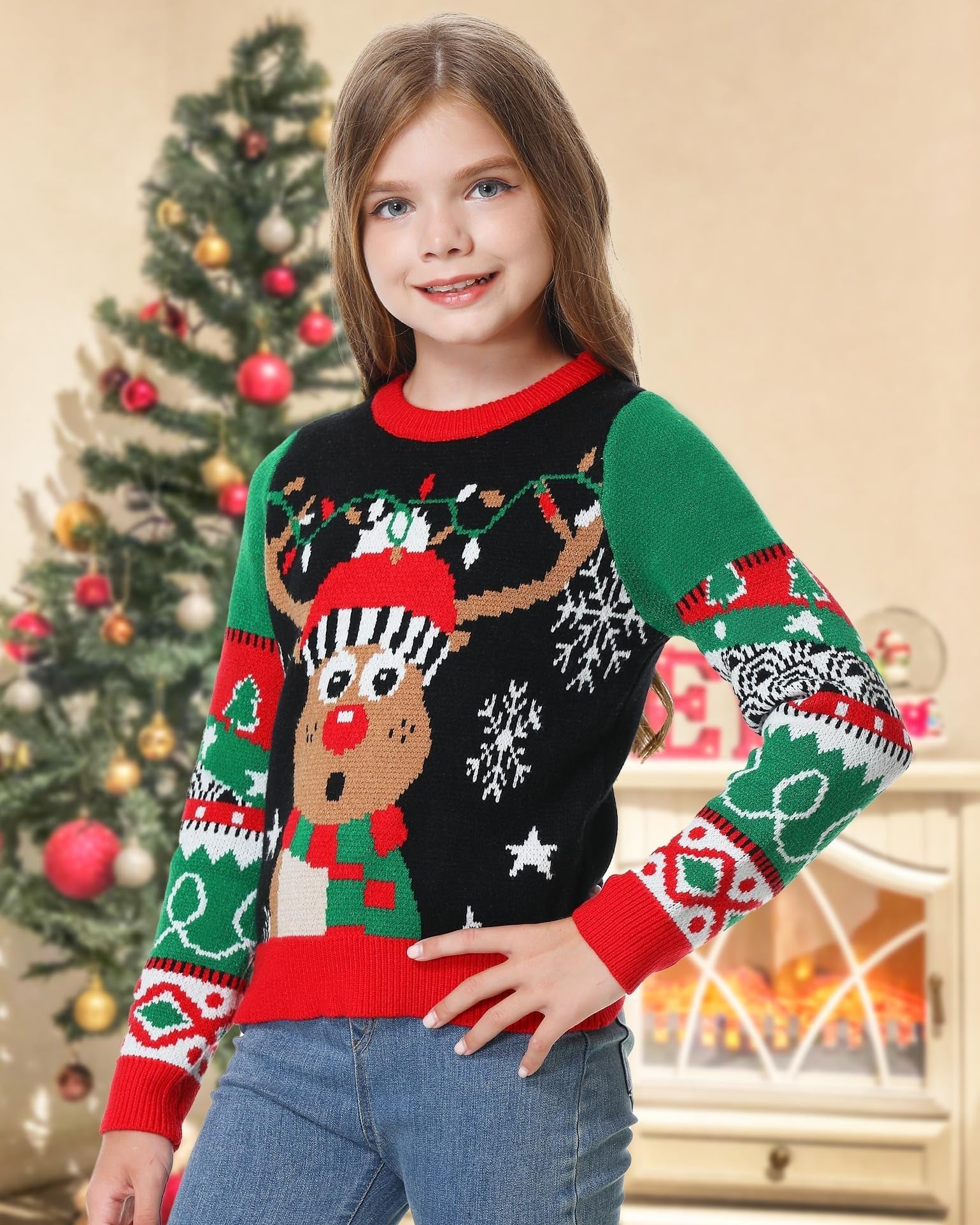 Christmas Reindeer Kids Ugly Sweater, Kids Ugly Christmas Sweater, Knitted Christmas Jumper