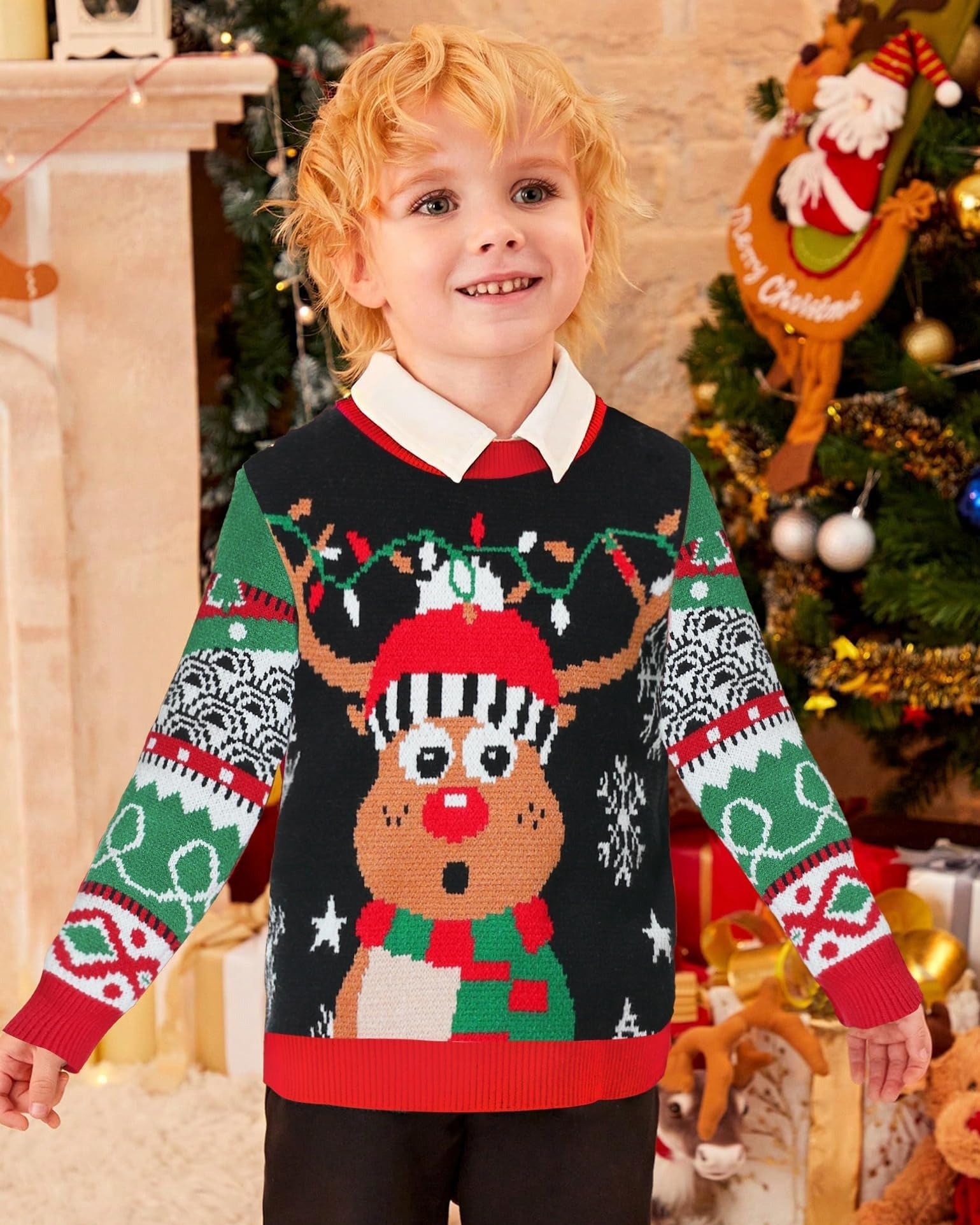 Christmas Reindeer Kids Ugly Sweater, Kids Ugly Christmas Sweater, Knitted Christmas Jumper