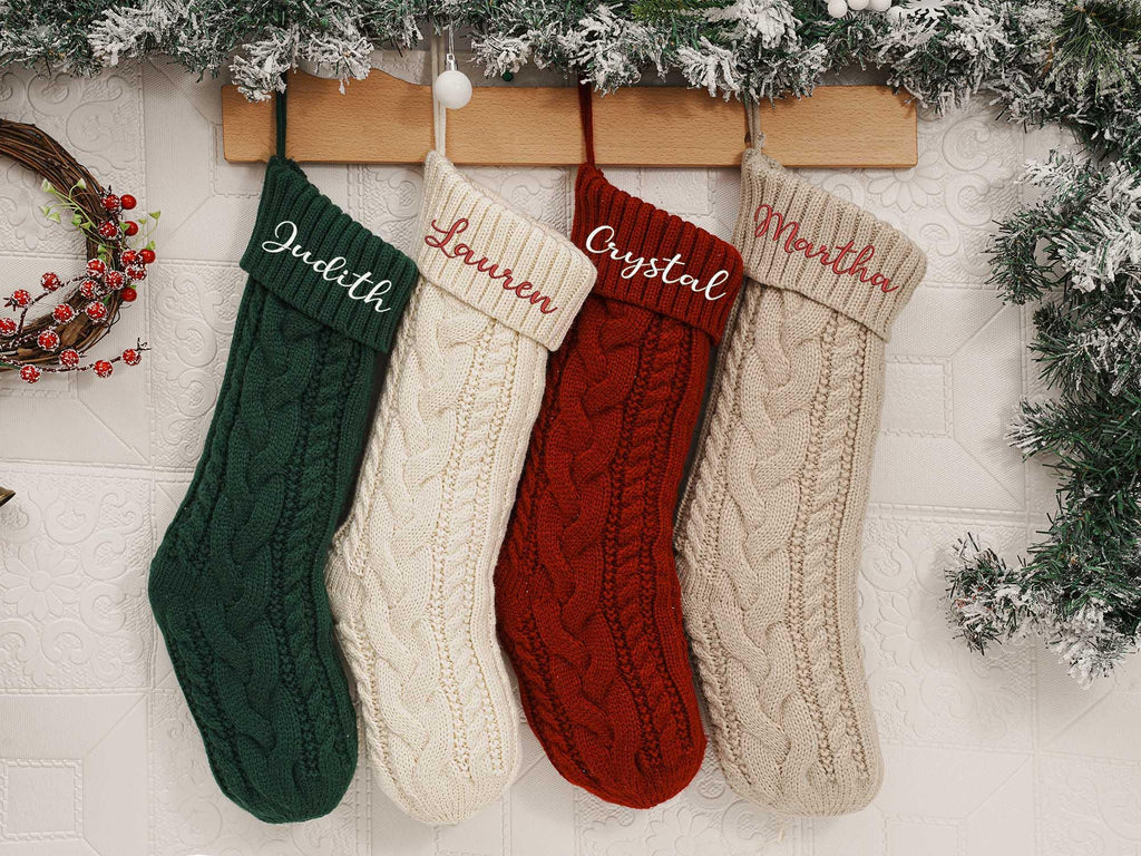 2025 Embroidered Christmas Stocking, Personalized Family Christmas Stockings, Knitted Stockings With Name, Monogram Stocking, Holiday Decor Gift