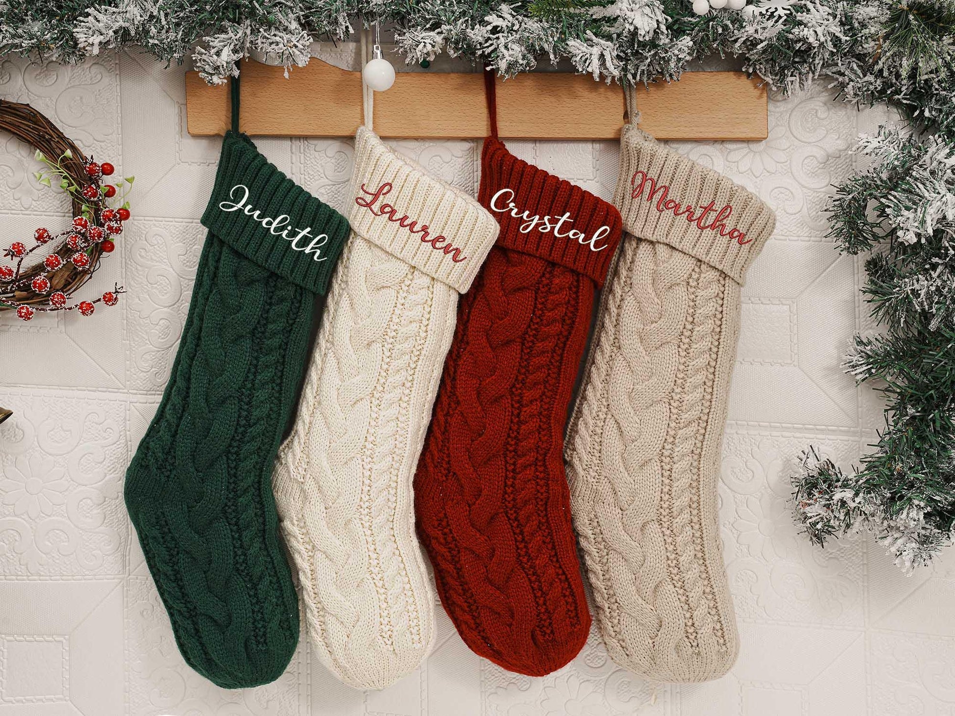 2025 Embroidered Christmas Stocking, Personalized Family Christmas Stockings, Knitted Stockings With Name, Monogram Stocking, Holiday Decor Gift