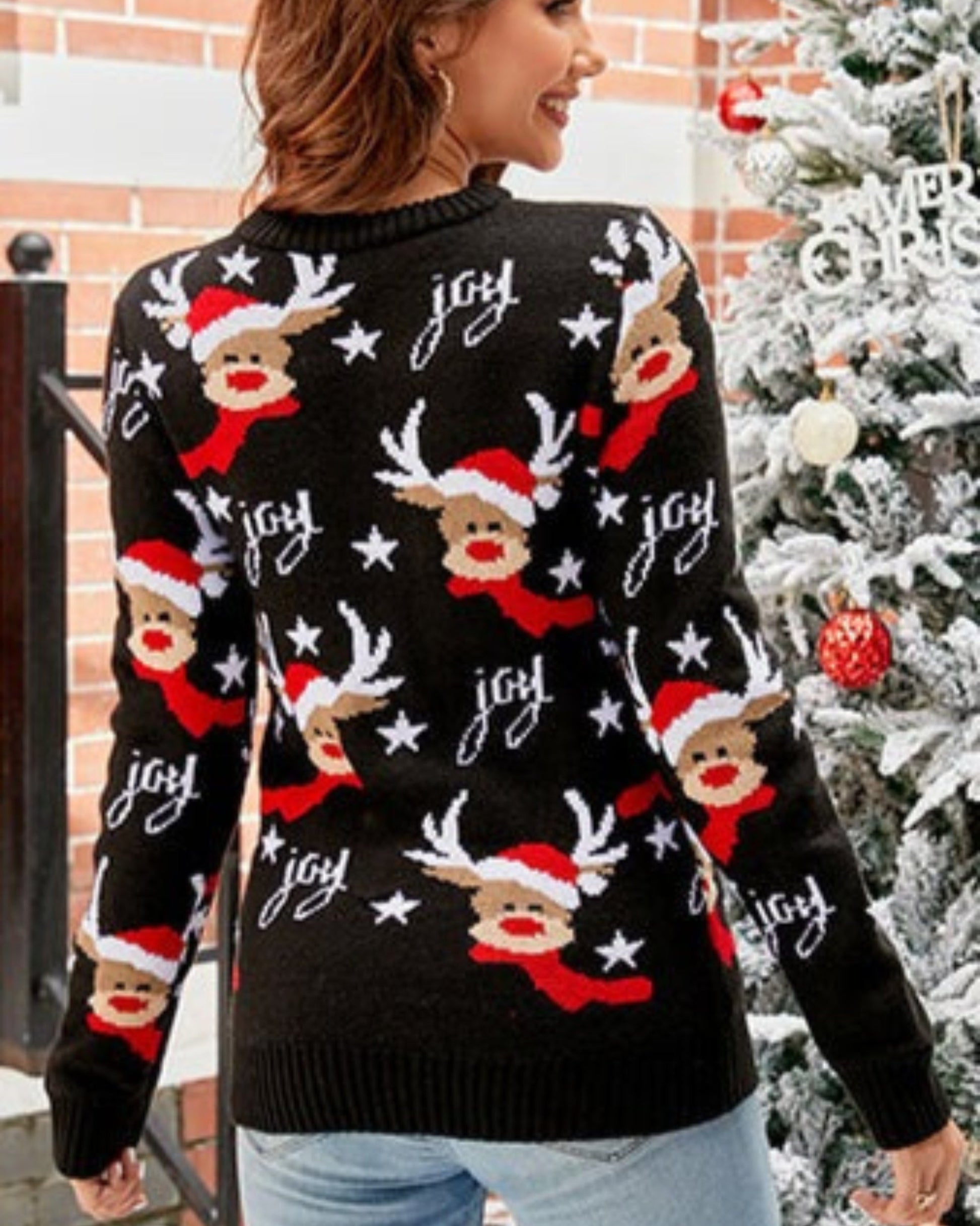 Reindeer Christmas Ugly Sweater, Custom Name Ugly Christmas Sweater, Knitted Christmas Jumper