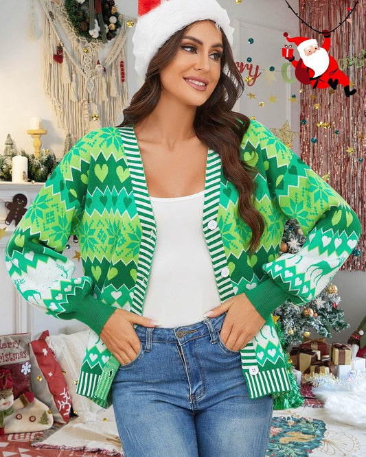 Snowflake Knit Sweater, Snowflake Knitted Cardigan, Reindeer Ugly Sweater, Holiday Ugly Sweater Outfit