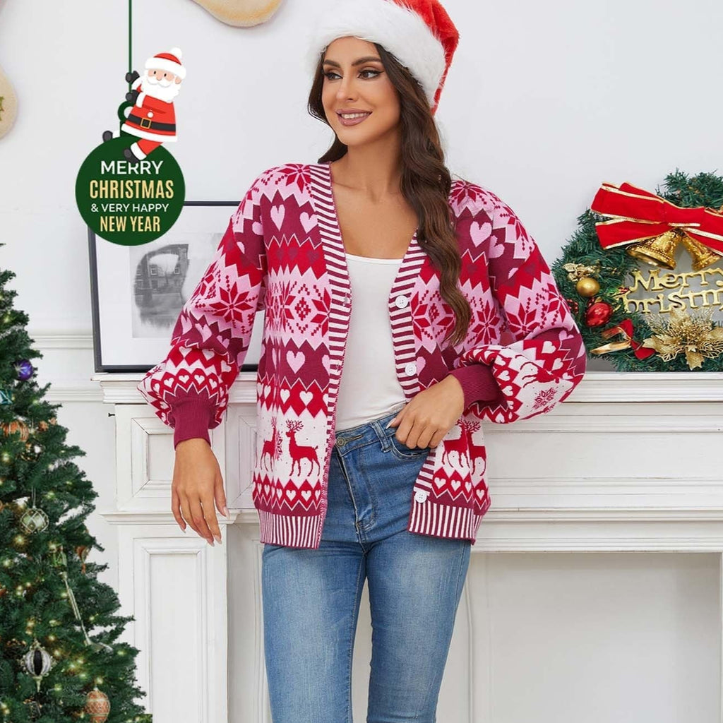 Snowflake Knit Sweater, Snowflake Knitted Cardigan, Reindeer Ugly Sweater, Holiday Ugly Sweater Outfit