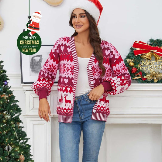 Snowflake Knit Sweater, Snowflake Knitted Cardigan, Reindeer Ugly Sweater, Holiday Ugly Sweater Outfit