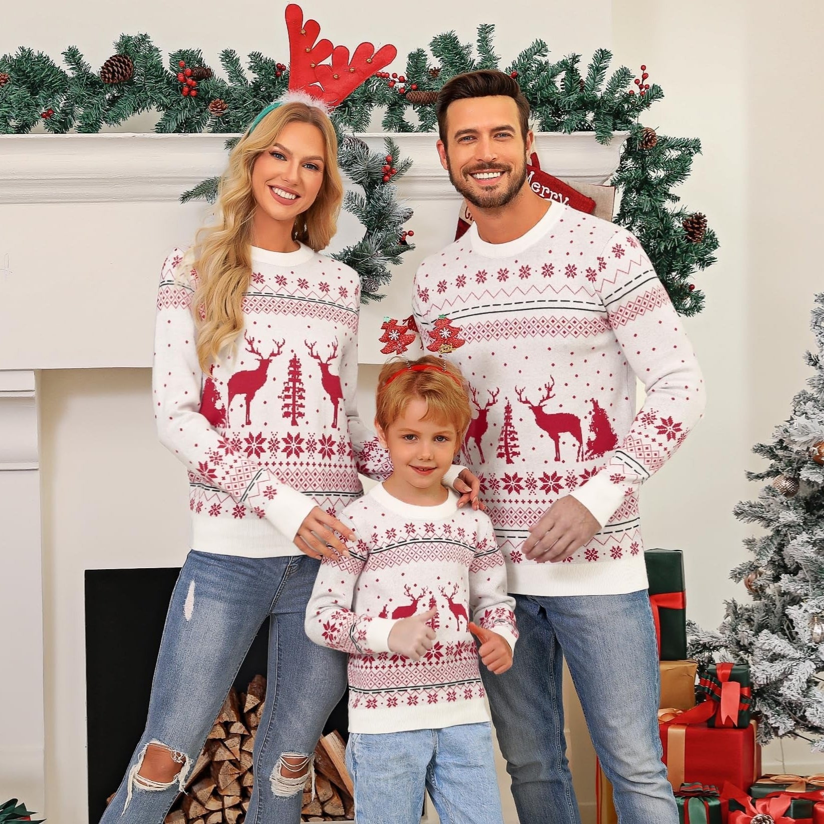 Reindeer Christmas Family Ugly Sweater, Snowflake Ugly Christmas Sweater, Knitted Christmas Jumper