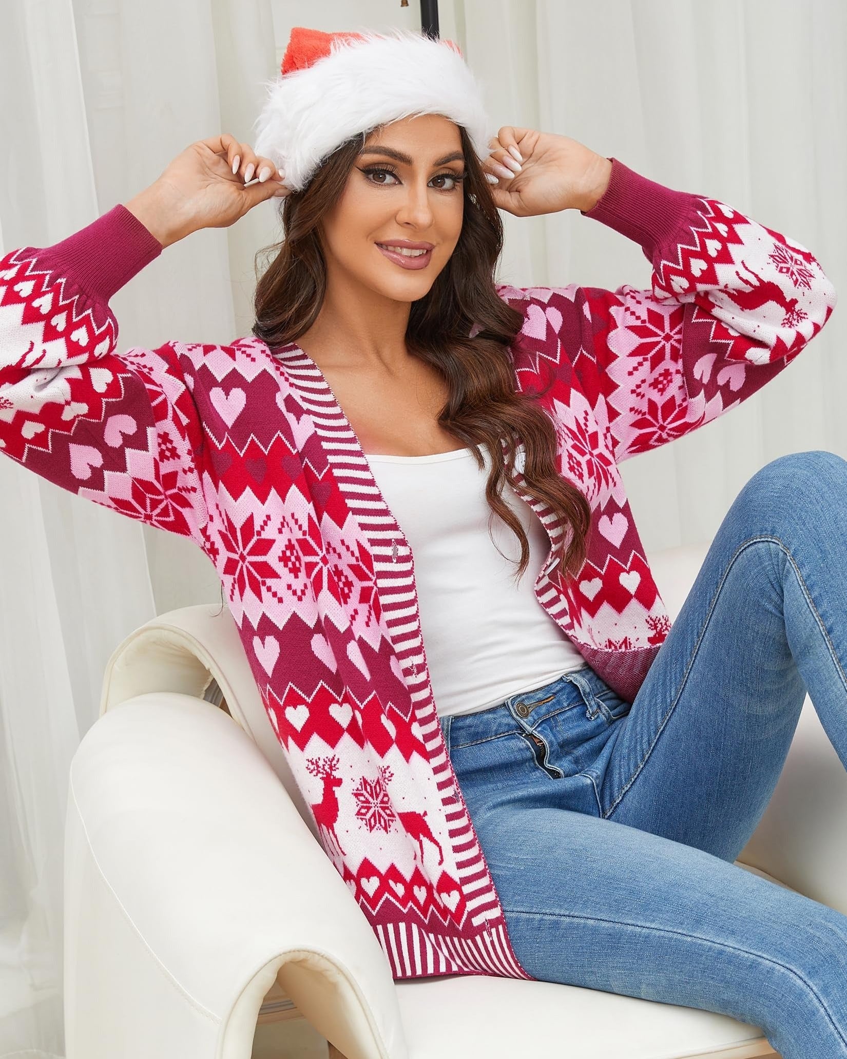 Snowflake Knit Sweater, Snowflake Knitted Cardigan, Reindeer Ugly Sweater, Holiday Ugly Sweater Outfit