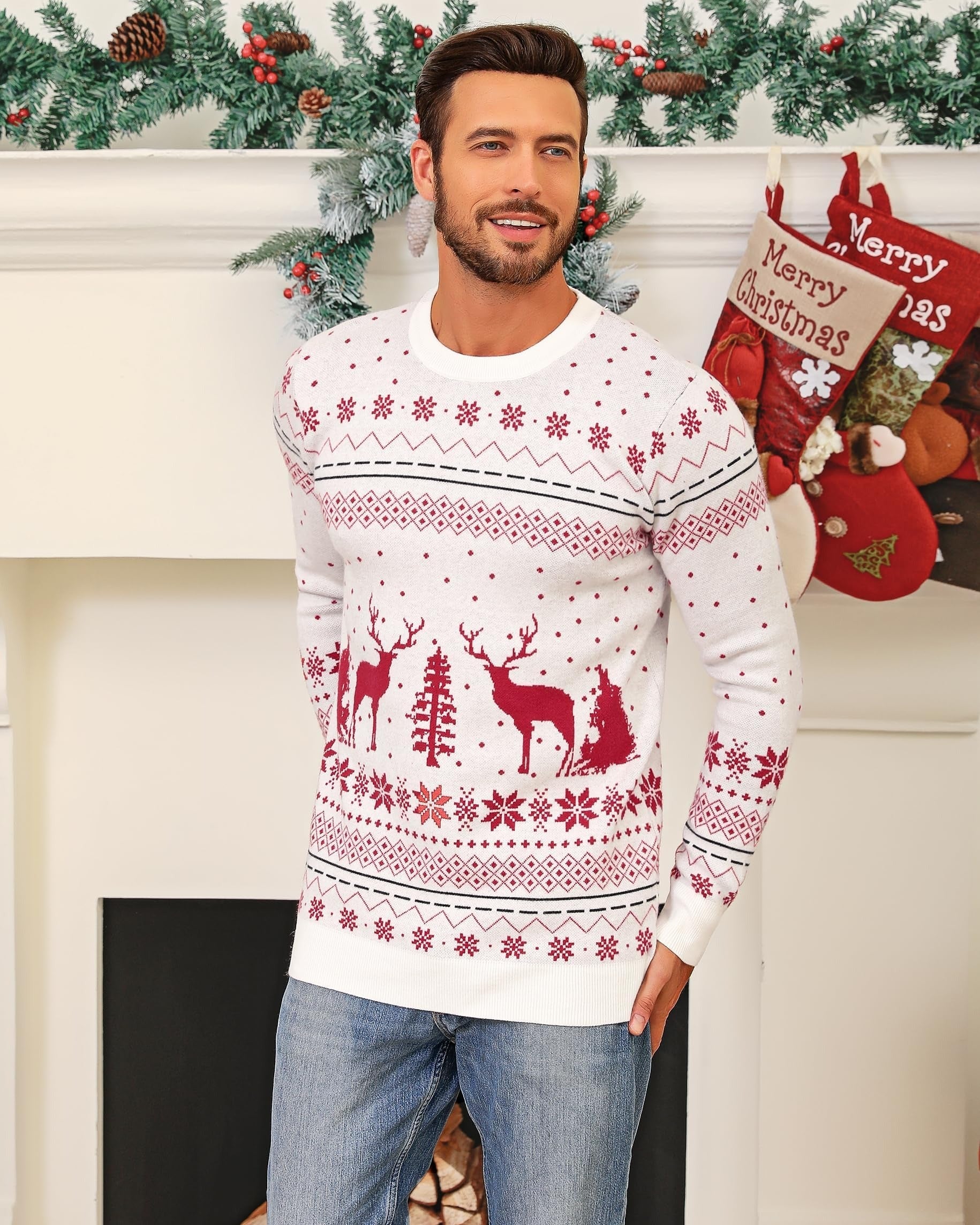 Reindeer Christmas Family Ugly Sweater, Snowflake Ugly Christmas Sweater, Knitted Christmas Jumper