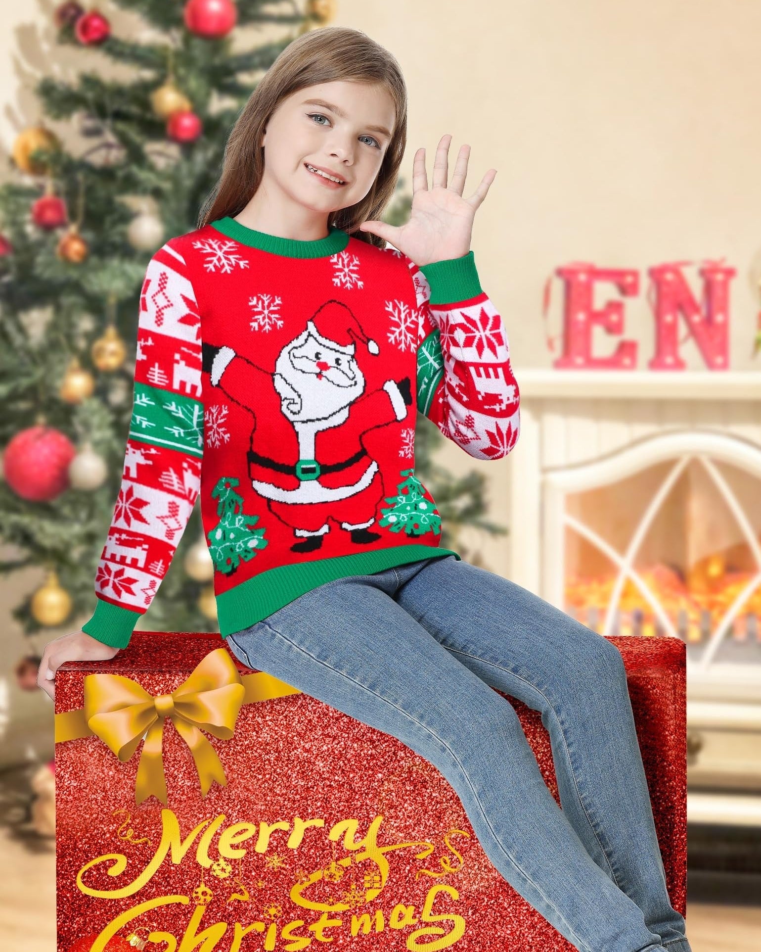 Christmas Santa's Kids Ugly Sweater, Kids Ugly Christmas Sweater, Knitted Christmas Jumper