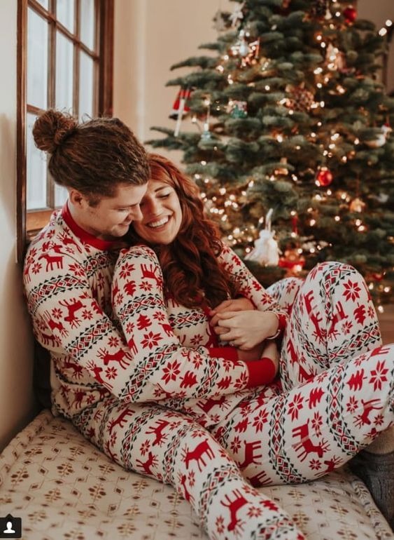 Ugly Christmas Pajamas, Matching Holiday Reindeer Tree PJs, Funny Xmas Family Sleepwear Set