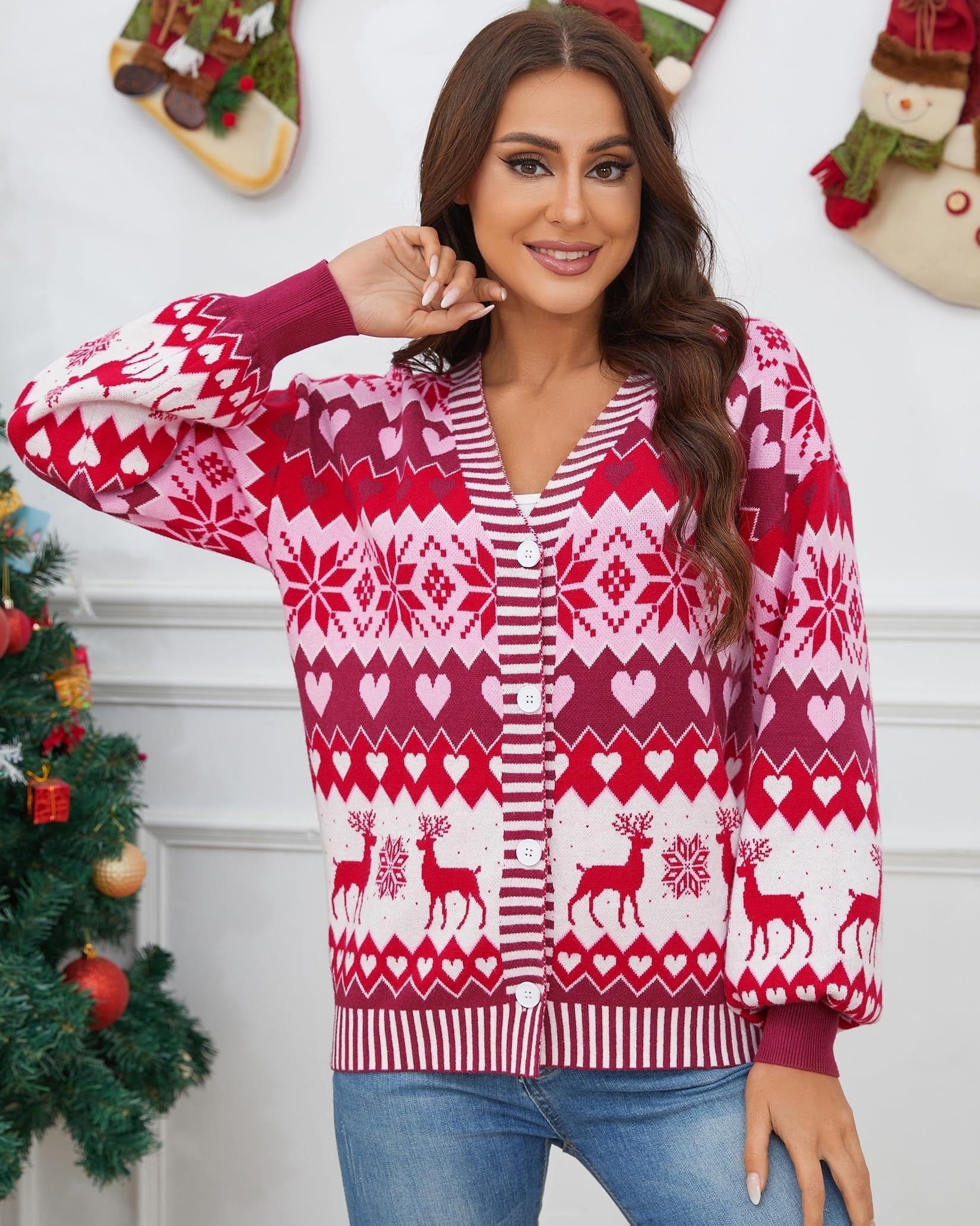 Snowflake Knit Sweater, Snowflake Knitted Cardigan, Reindeer Ugly Sweater, Holiday Ugly Sweater Outfit