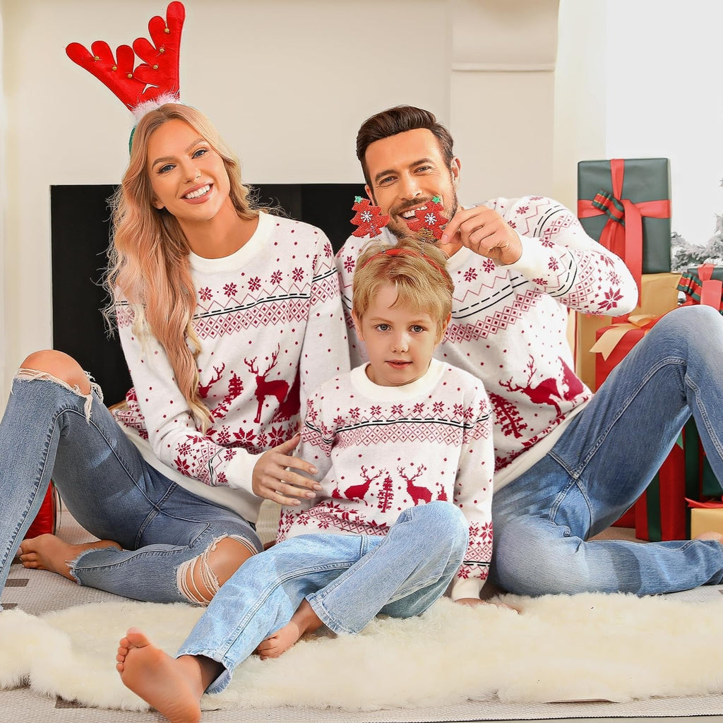 Reindeer Christmas Family Ugly Sweater, Snowflake Ugly Christmas Sweater, Knitted Christmas Jumper