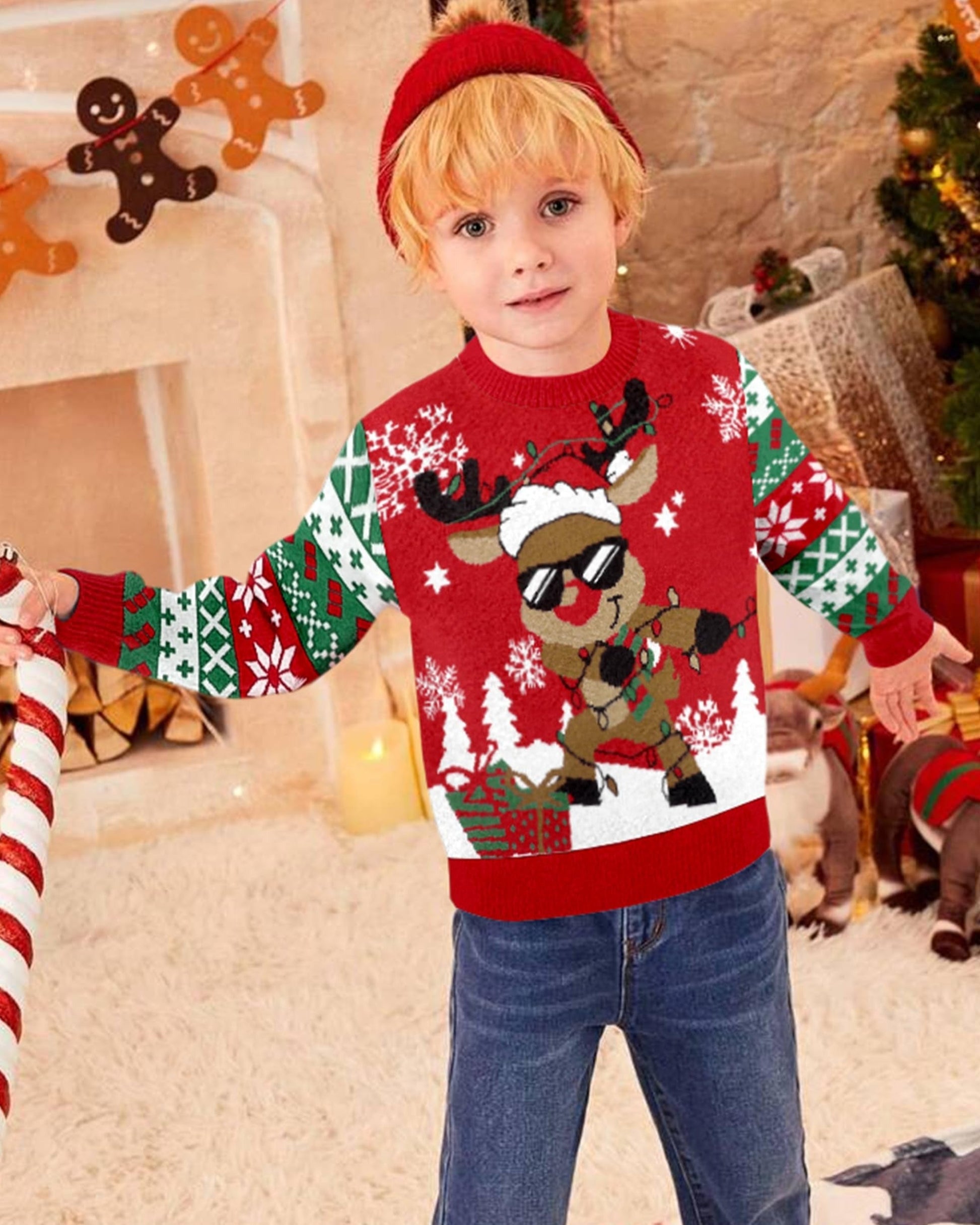 Christmas Reindeer Kids Ugly Sweater, Kids Ugly Christmas Sweater, Knitted Christmas Jumper