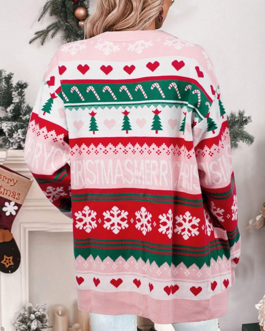 Snowflake Knit Sweater, Snowflake Knitted Cardigan, Reindeer Ugly Sweater, Holiday Ugly Sweater Outfit
