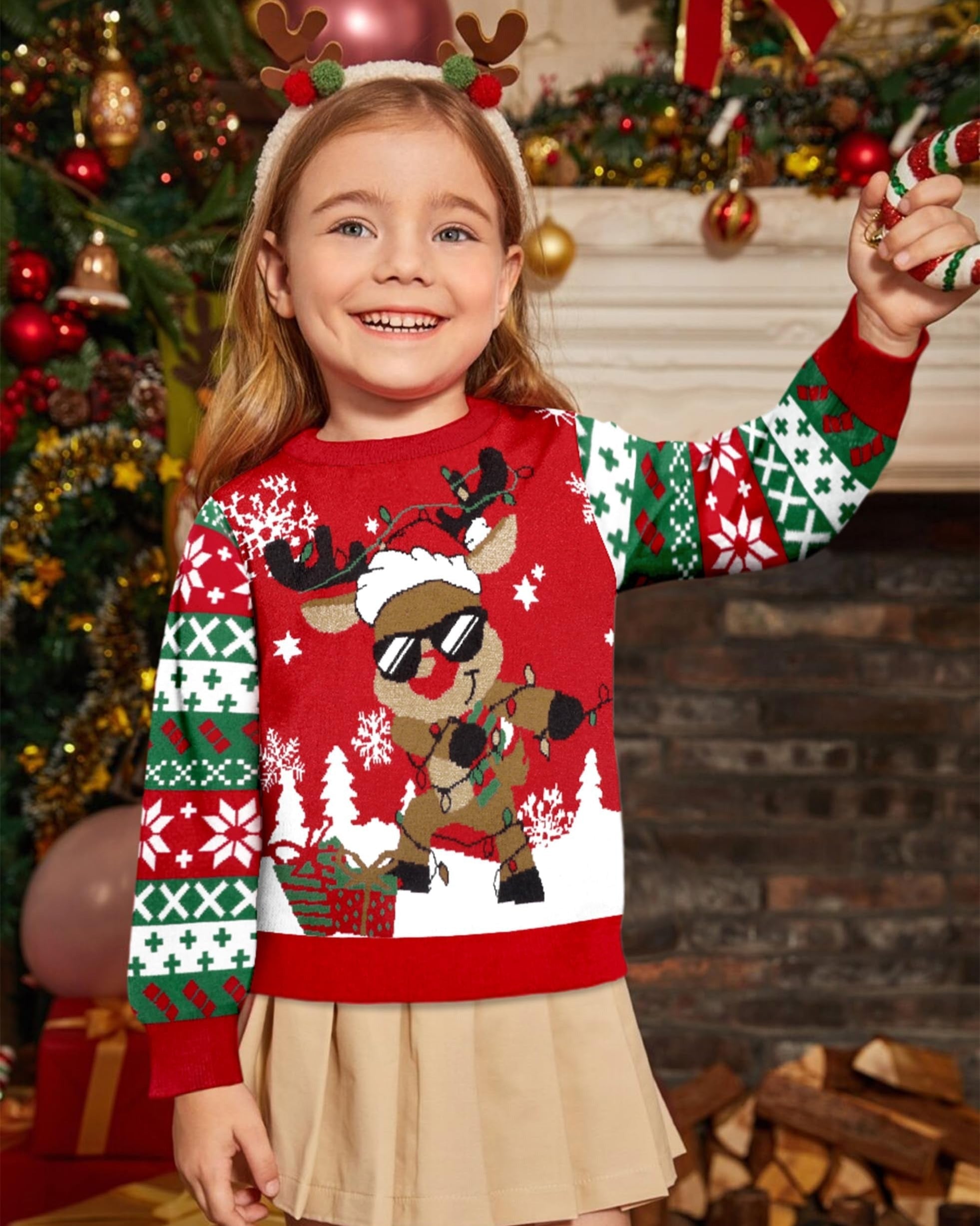 Christmas Reindeer Kids Ugly Sweater, Kids Ugly Christmas Sweater, Knitted Christmas Jumper