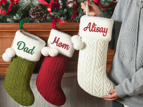 2025 Embroidered Christmas Stocking, Custom Christmas Stockings with Pom om, Holiday Gift, Xmas Stocking with Name, Christmas Decoration