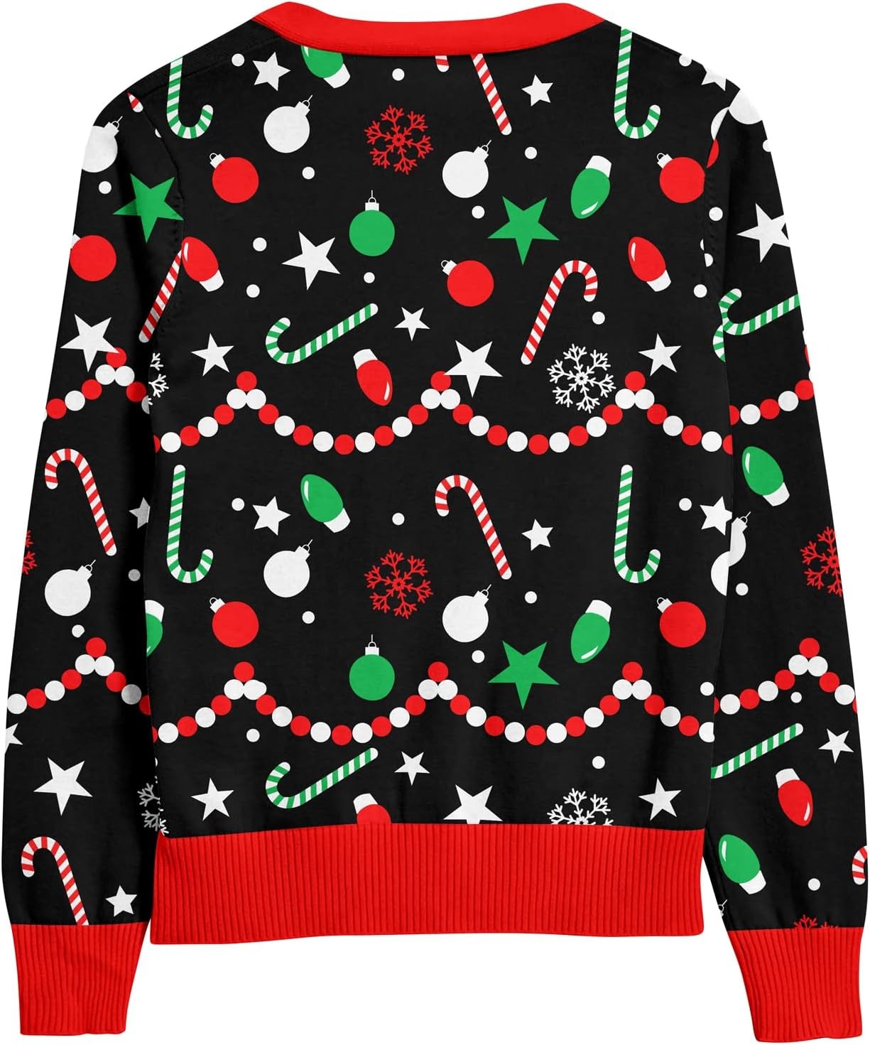 Snowflake Knit Sweater, Knit Sweater with Candy Canes, Ornaments & Stars Ugly Sweater, Holiday Ugly Sweater