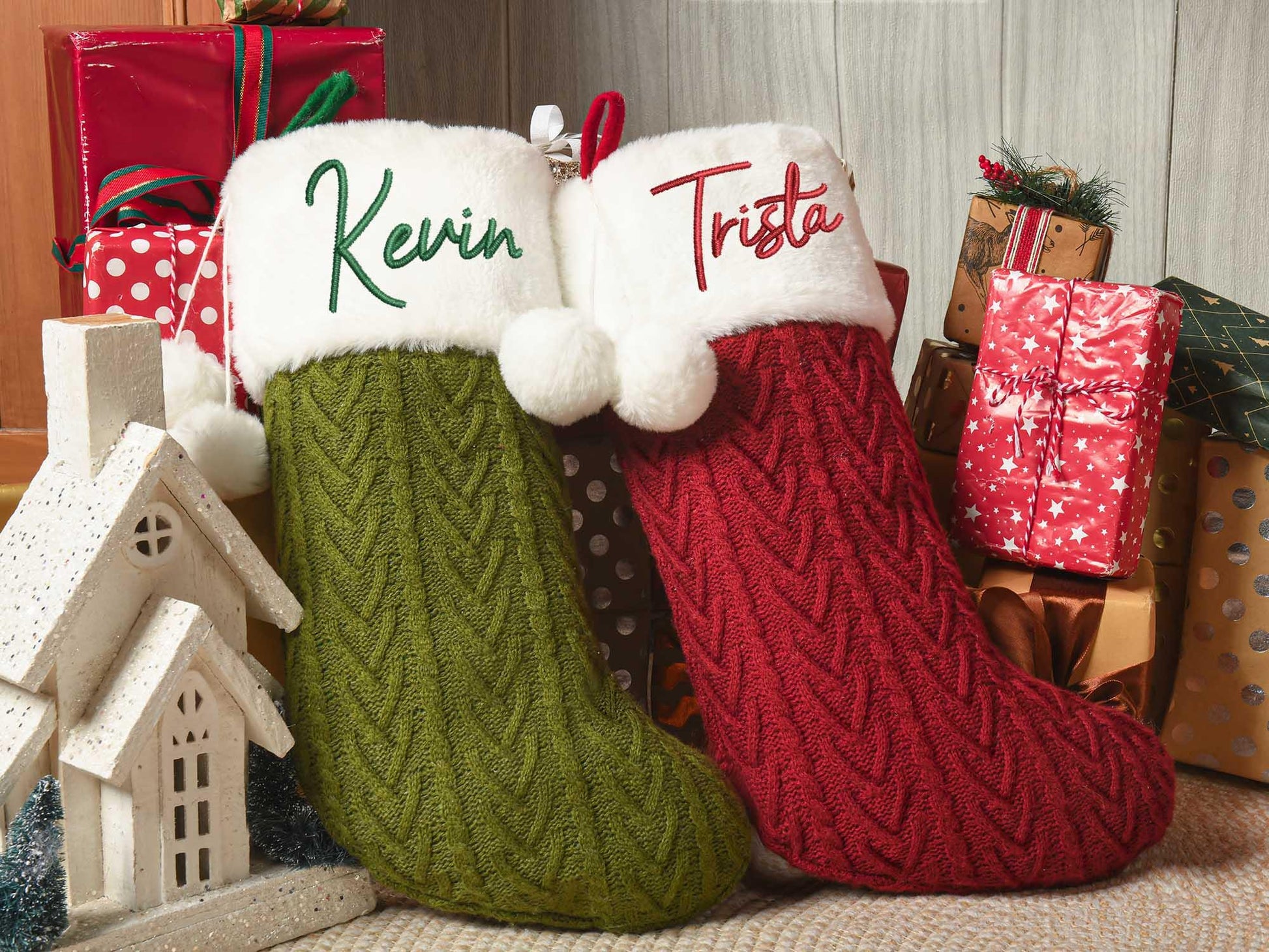 2025 Embroidered Christmas Stocking, Custom Christmas Stockings with Pom om, Holiday Gift, Xmas Stocking with Name, Christmas Decoration