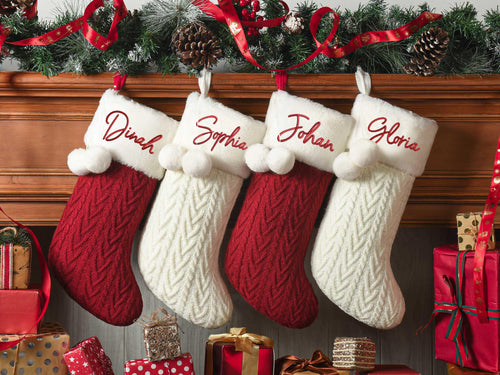 2025 Embroidered Christmas Stocking, Custom Christmas Stockings with Pom om, Holiday Gift, Xmas Stocking with Name, Christmas Decoration