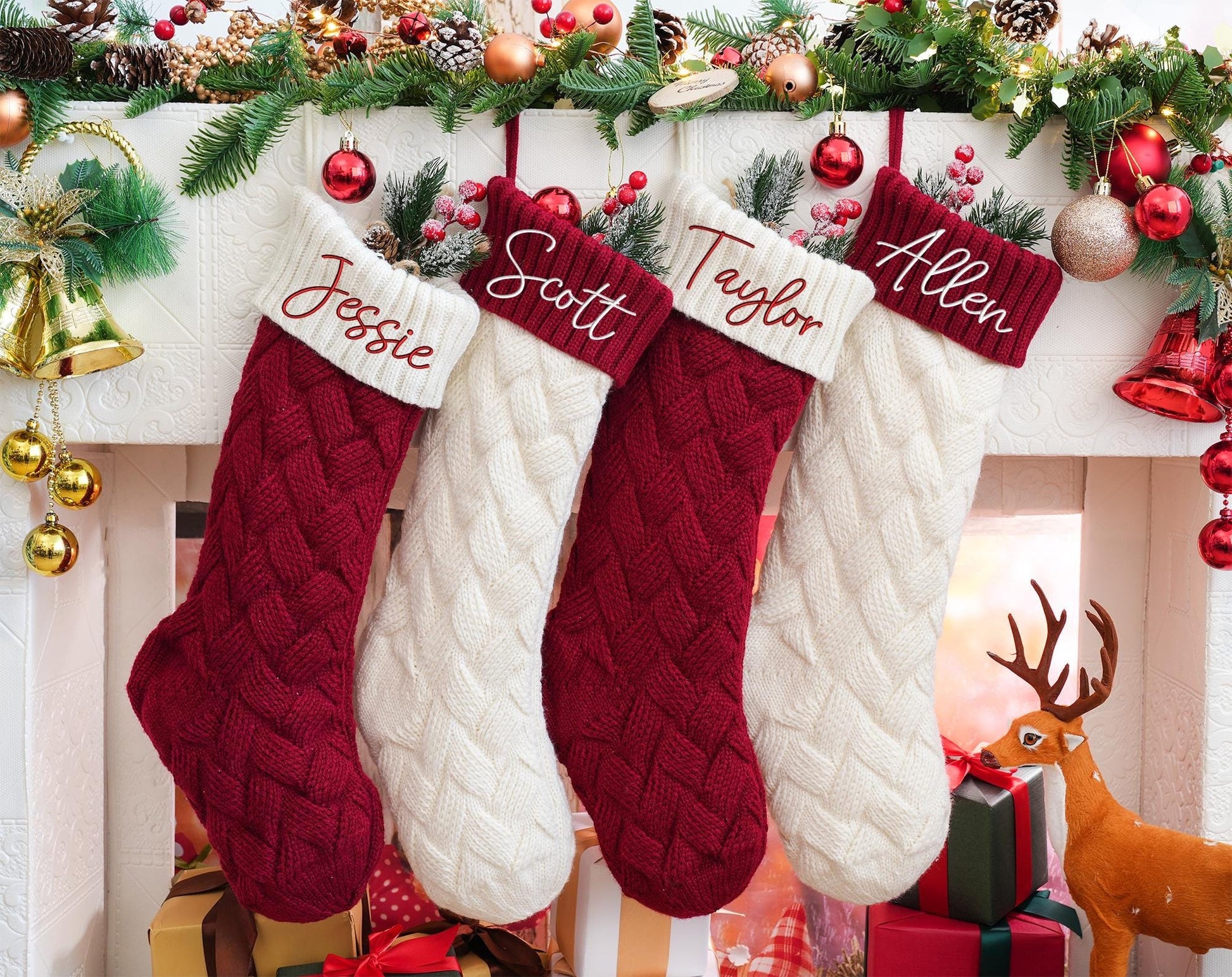 2025 Knitted Christmas Stockings, Monogram Family Christmas Stocking Gifts, Embroidered Christmas Stockings, Named Christmas Stockings