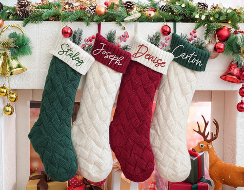2025 Knitted Christmas Stockings, Monogram Family Christmas Stocking Gifts, Embroidered Christmas Stockings, Named Christmas Stockings