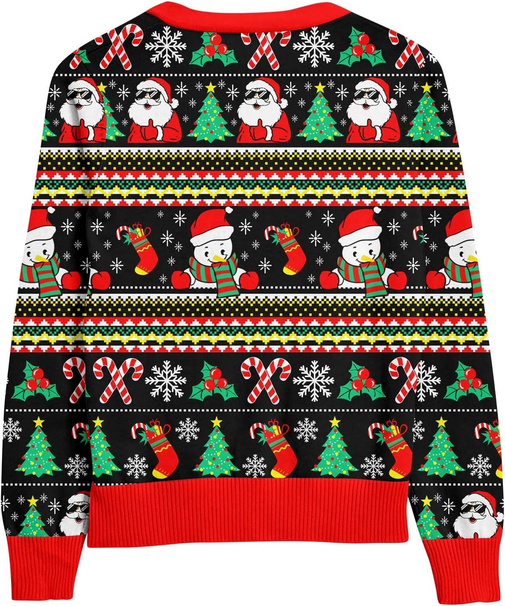 Snowman Knit Sweater, Knit Sweater with Candy Canes, Ornaments & Stars Ugly Sweater, Holiday Ugly Sweater