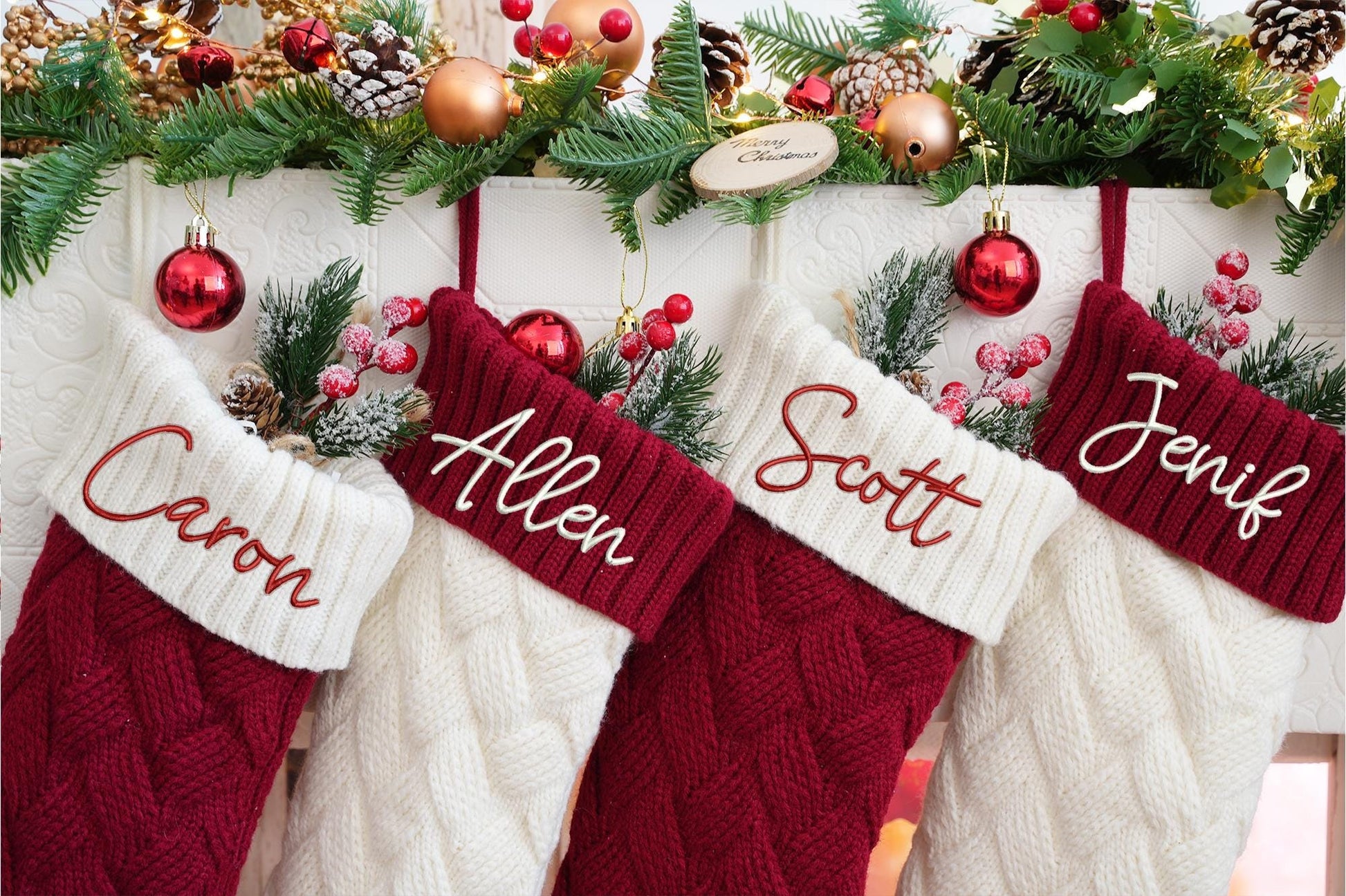 2025 Knitted Christmas Stockings, Monogram Family Christmas Stocking Gifts, Embroidered Christmas Stockings, Named Christmas Stockings