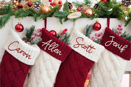 2025 Knitted Christmas Stockings, Monogram Family Christmas Stocking Gifts, Embroidered Christmas Stockings, Named Christmas Stockings