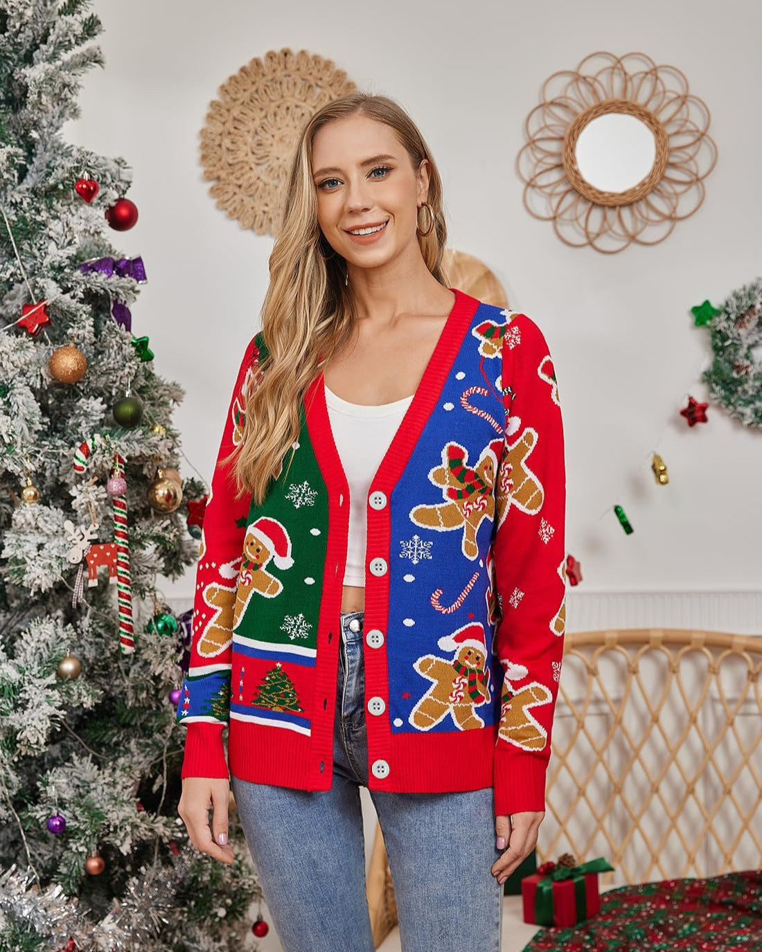 Gingerbread Knit Sweater, Knit Sweater with Candy Canes Ugly Sweater, Holiday Ugly Sweater