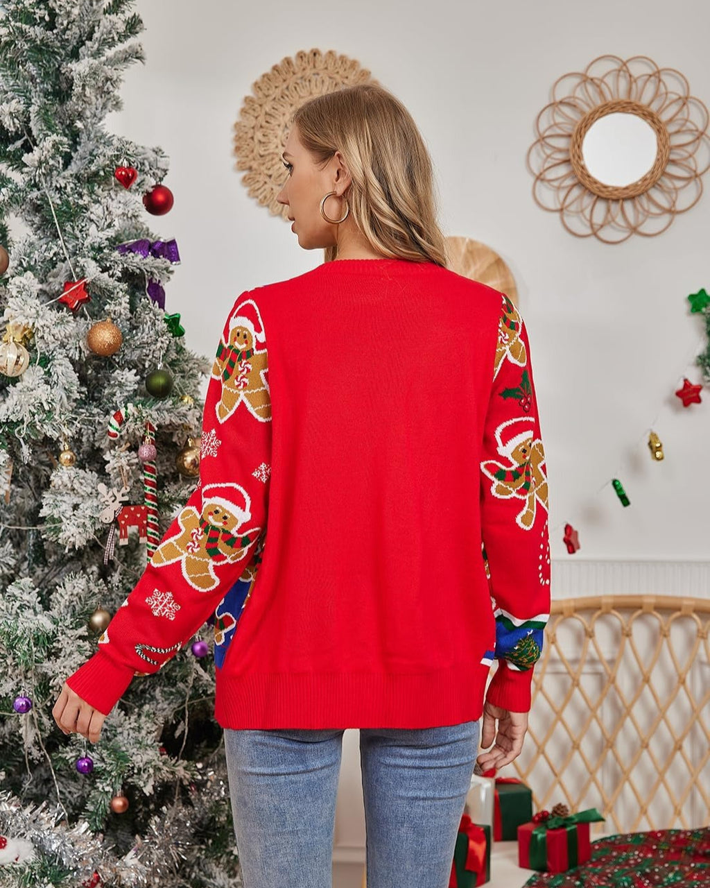 Gingerbread Knit Sweater, Knit Sweater with Candy Canes Ugly Sweater, Holiday Ugly Sweater