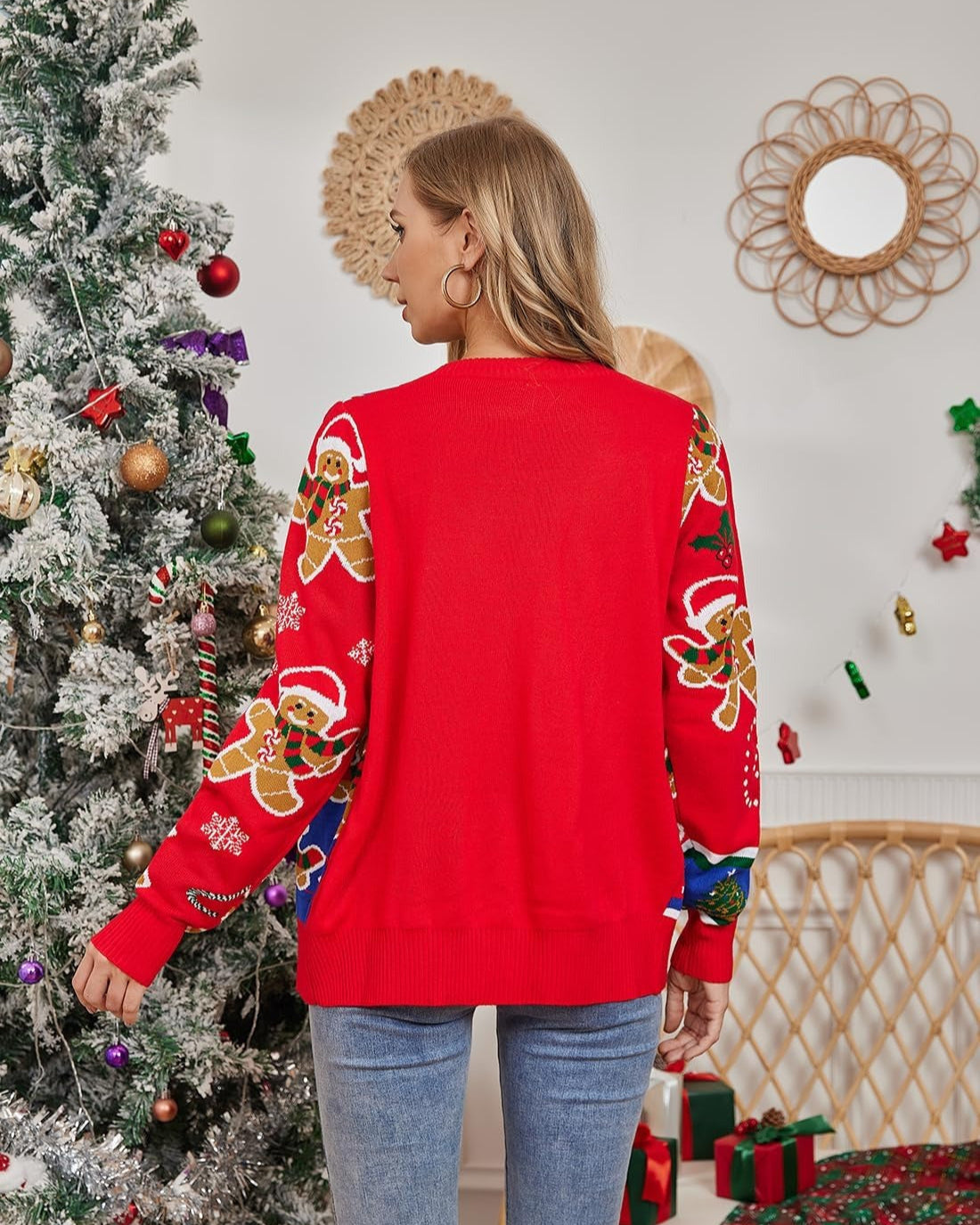 Gingerbread Knit Sweater, Knit Sweater with Candy Canes Ugly Sweater, Holiday Ugly Sweater
