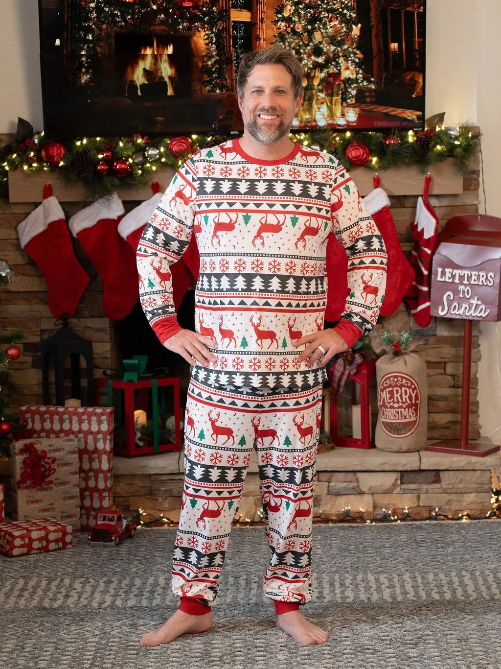 Ugly Christmas Pajamas, Reindeer Tree Holiday PJs for Men Women Kids, Funny Xmas Sleepwear, Festive Winter Outfit