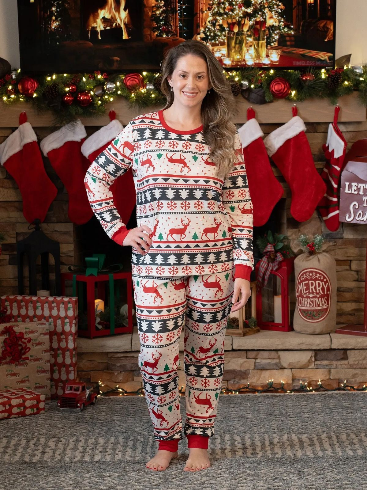 Ugly Christmas Pajamas, Reindeer Tree Holiday PJs for Men Women Kids, Funny Xmas Sleepwear, Festive Winter Outfit